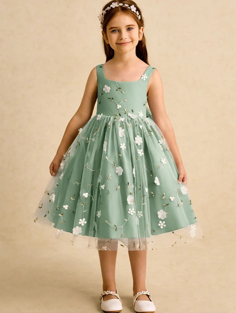 3T Azazie Bean Flower Girl Dress In Matcha